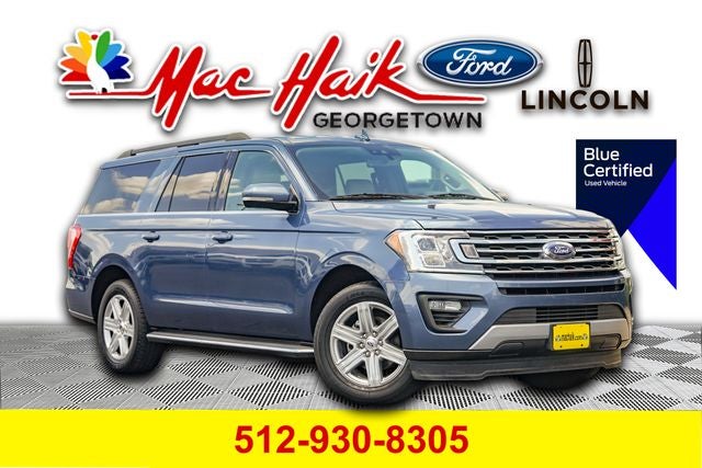 2019 Ford Expedition Max XLT in Blue Metallic — front three-quarter view