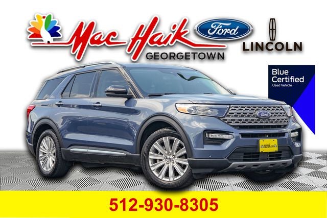2021 Ford Explorer Limited in Blue Metallic — front three-quarter view