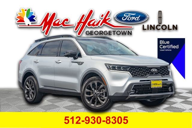 2021 Kia Sorento SX Prestige X-Line in Sparkling Silver — front three-quarter view