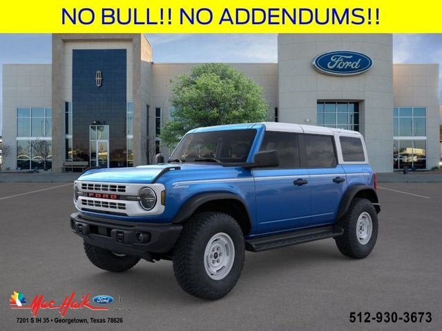 2026 Ford Bronco Heritage Edition in Velocity Blue Metallic — front three-quarter view